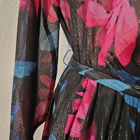 Alexa B Nites Dress Ladies Black Floral Maxi V-Neck Long Sleeve Size 8 - Picture 8 of 12